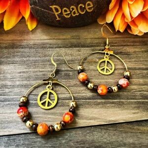Peace Sign hoop earrings,Hippie earrings,Handmade Jewelry,Boho earrings